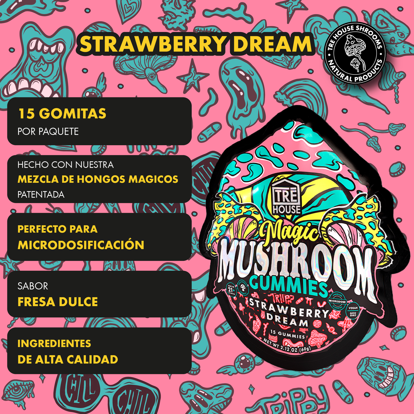 Tre House Gummies Magic Mushrooms Strawberry Dream