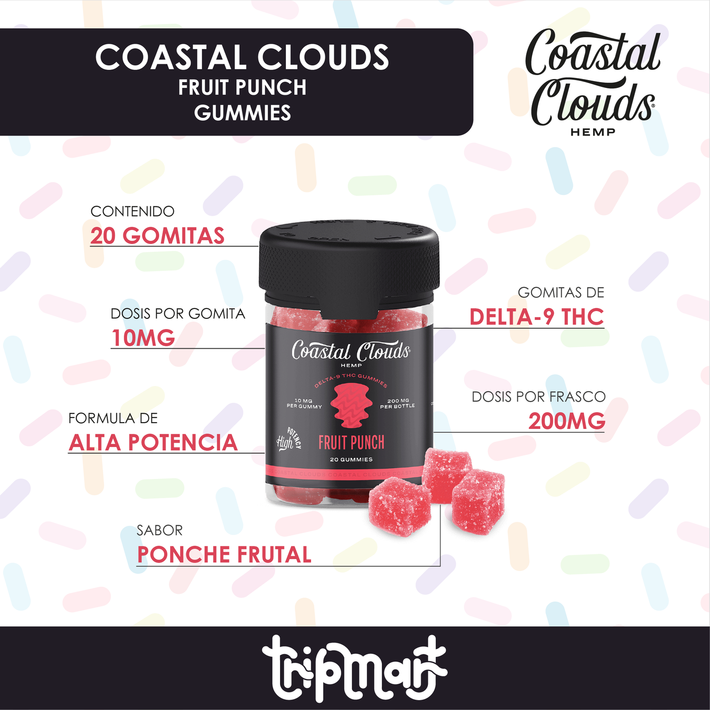 Coastal Clouds Gummies Fruit Punch 200mg 20ct (D9)