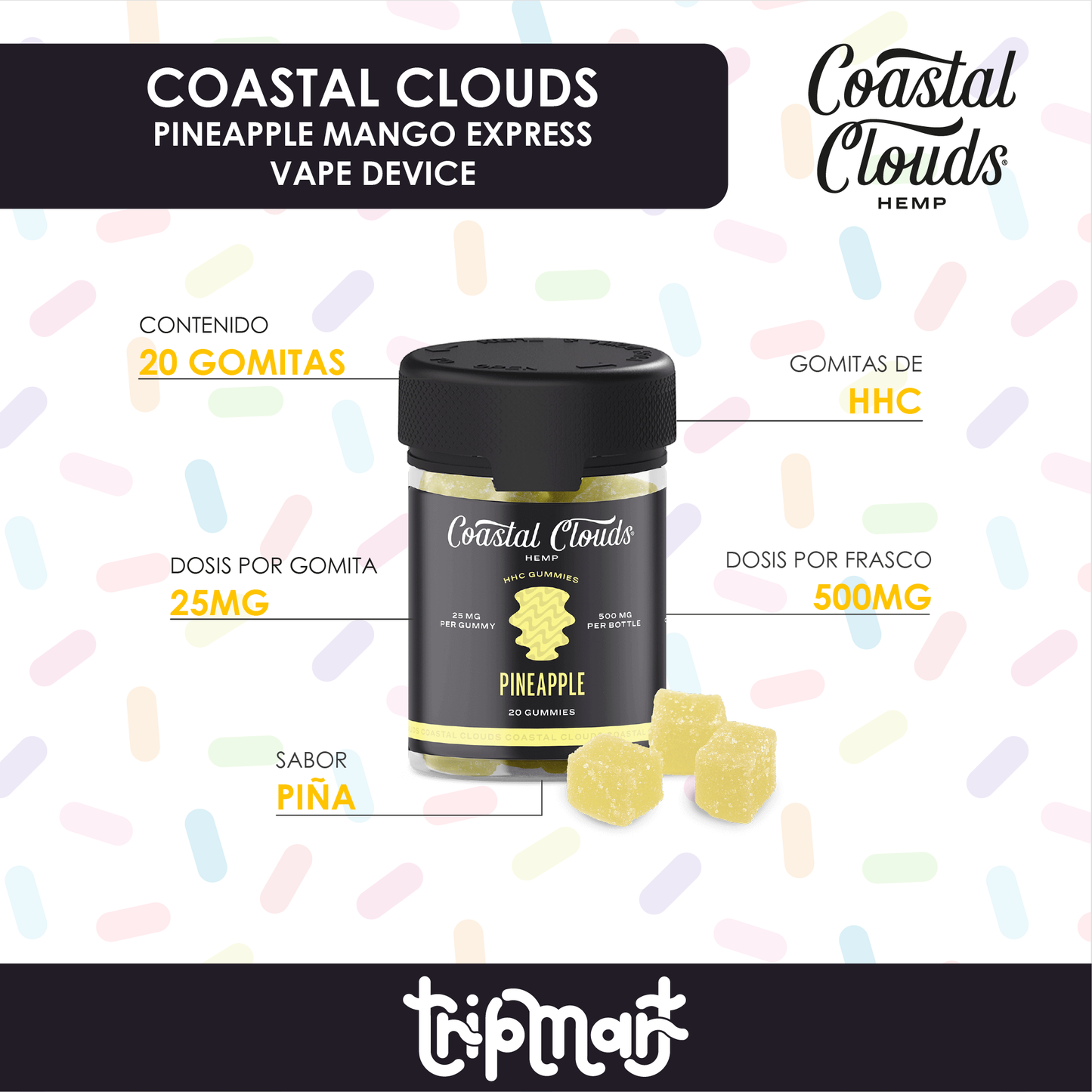 Coastal Clouds Gummies Pineapple 500mg 20ct (HHC)
