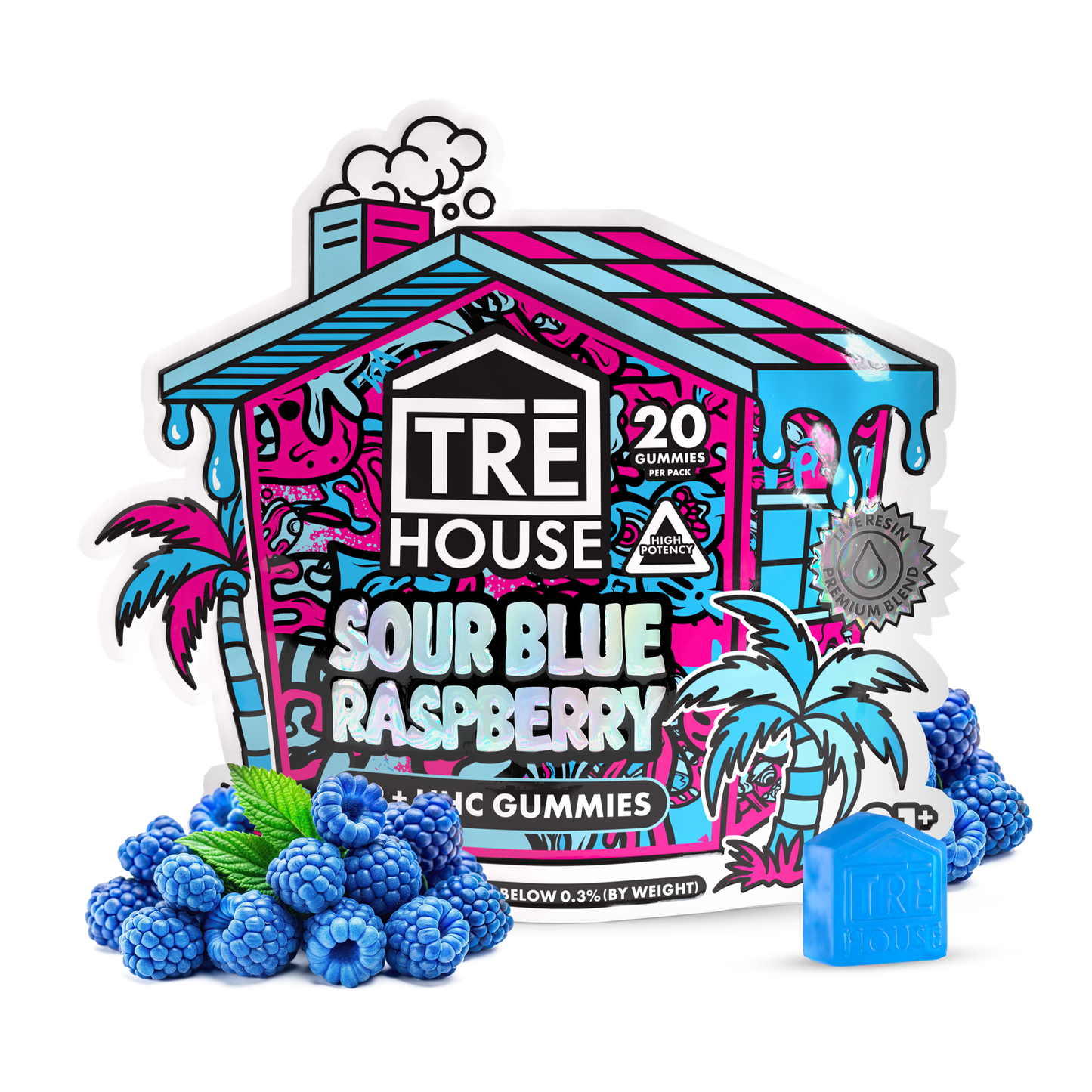 Tre House Gummies SourBlueRaspberry D9/HHC 20ct