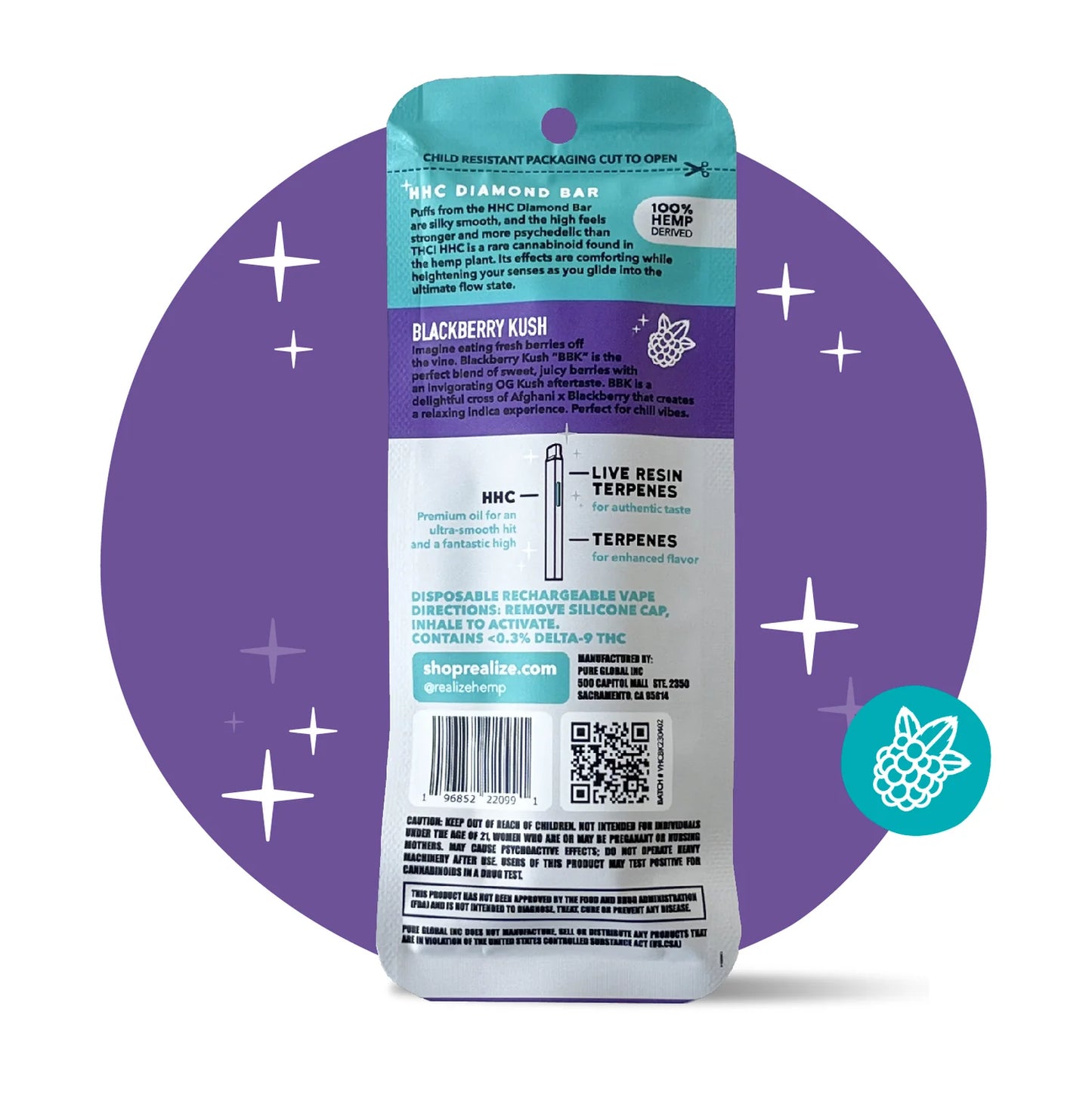Realize Diamond Bar Blackberry Kush 2G (HHC)
